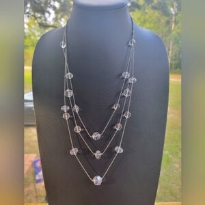 AEO Triple Strand Glass Faceted Bead Silver-tone Necklace